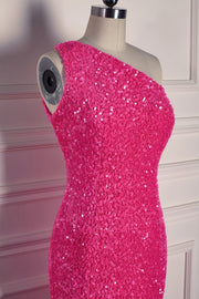 Fuchsia Mermaid One Shoulder Sparkly Long Formal Dress