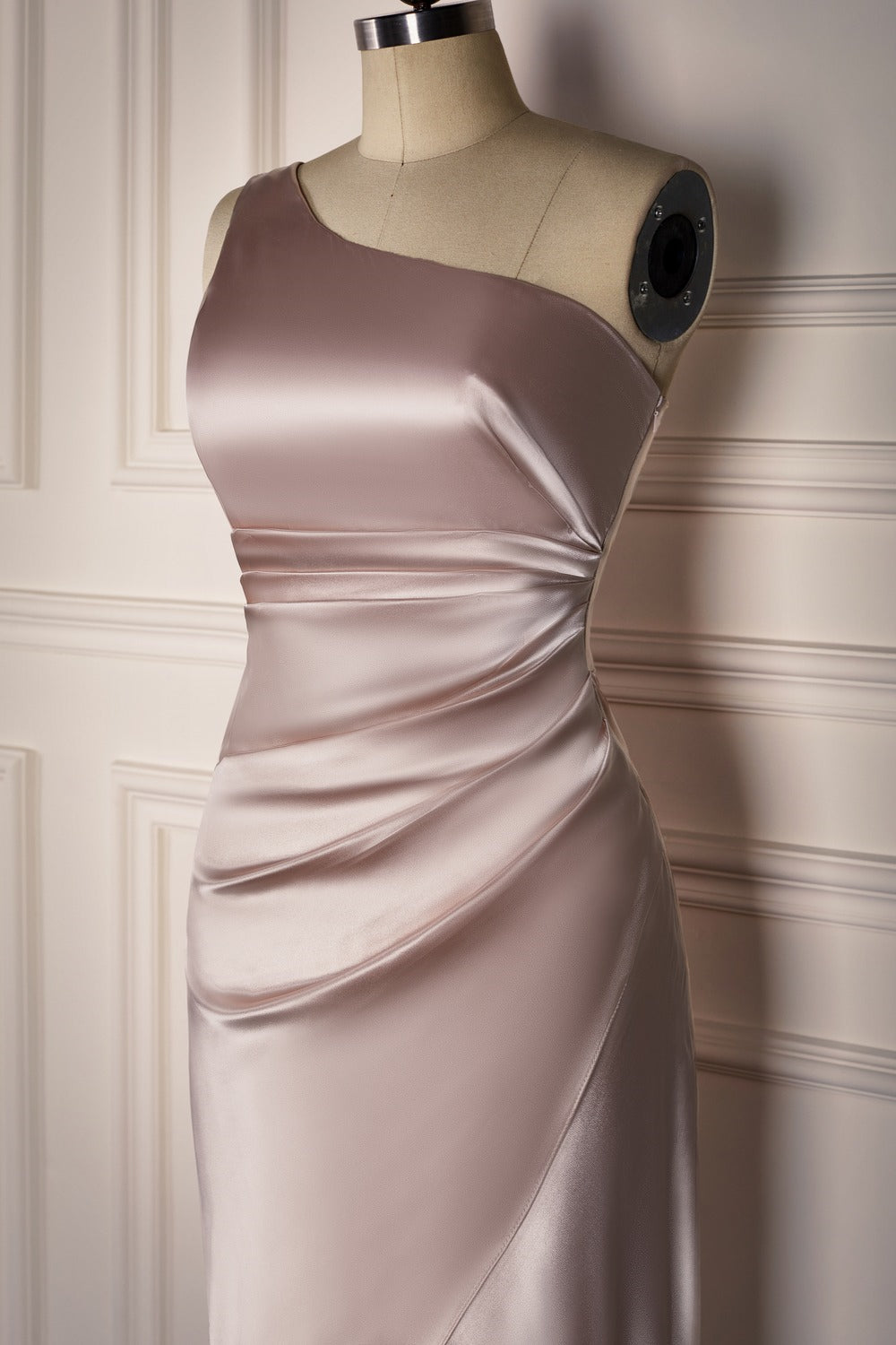 one shoulder champagne bridesmaid dresses Wedtrend Women Champagne Bridesmaid Dress With Slit Sheath One Shoulder Pleated Wedding Party Dress, Champagne / US16W