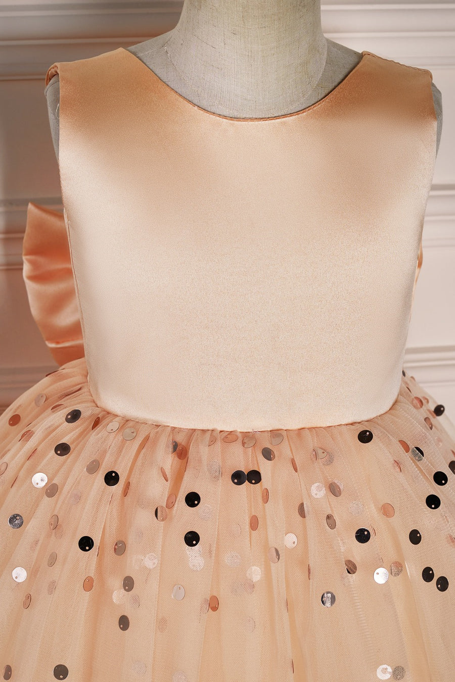 Champagne Jewel Tulle Sparkly Long Flower Girl Dress