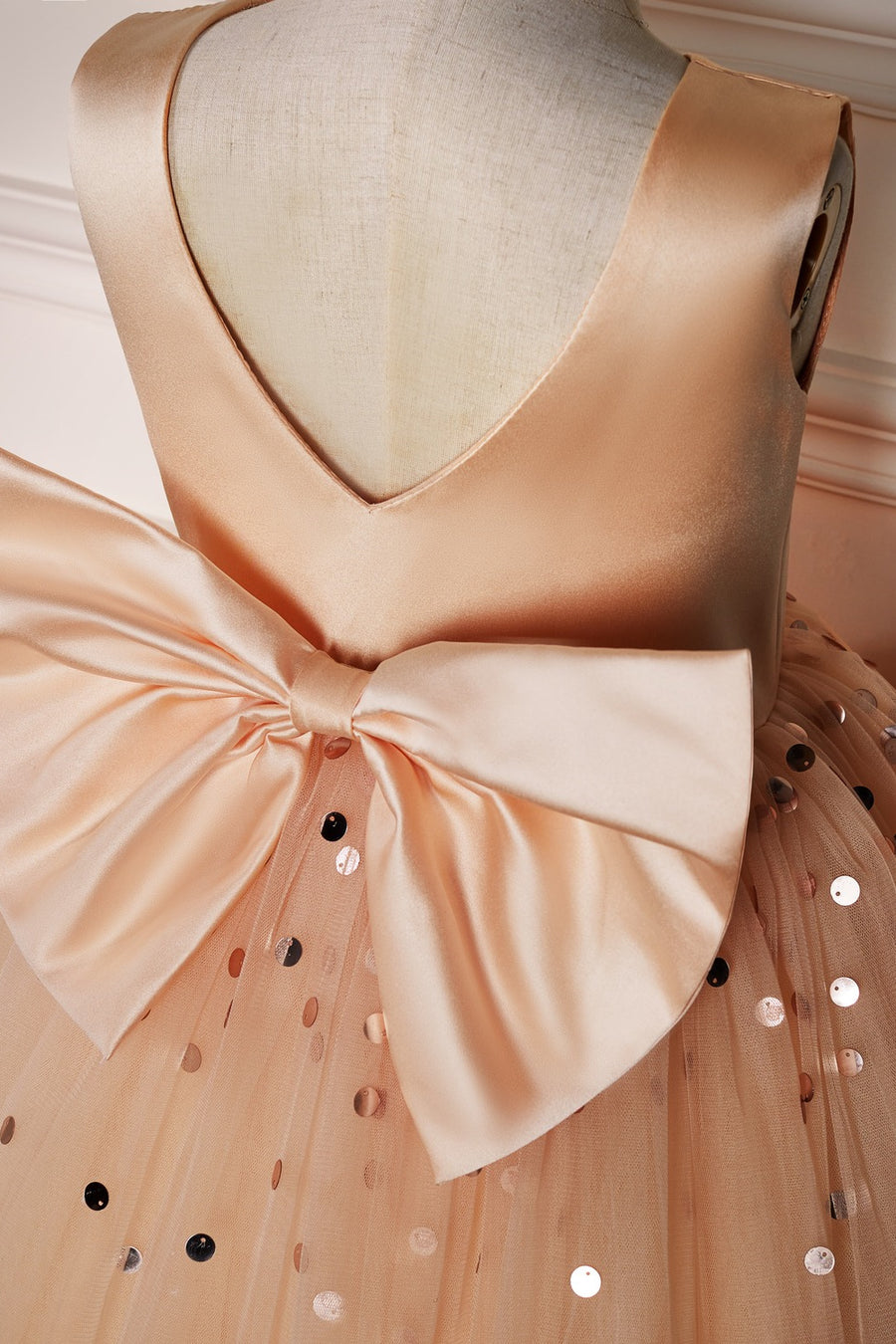 Champagne Jewel Tulle Sparkly Long Flower Girl Dress