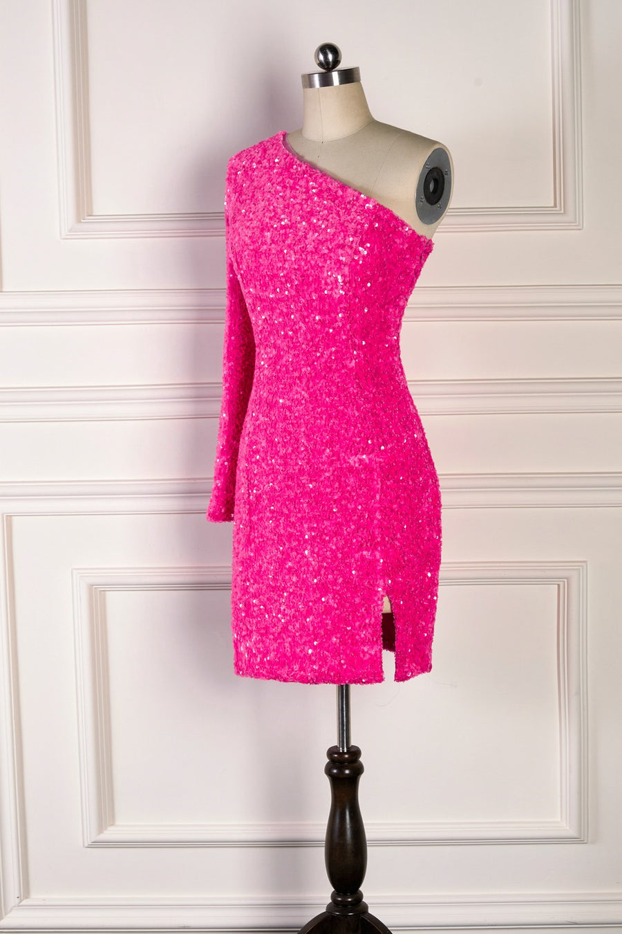 Bodycon One Shoulder Long Sleeves Sparkly Mini Homecoming Dress-joyofdress-product | Joyofdress Bodycon One Shoulder Long Sleeves Sparkly Mini Homecoming Dress-joyofdress-product | Joyofdress