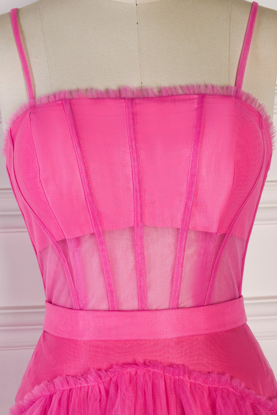 Straps Tulle A-Line Sheer Empire Tiered Prom Party Dress