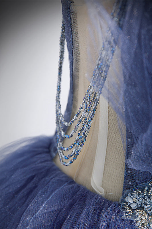 Sparkly Tulle A-Line Tiered Spaghetti Straps Prom Dress