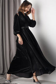 Long Sleeves Black Velvet Dress