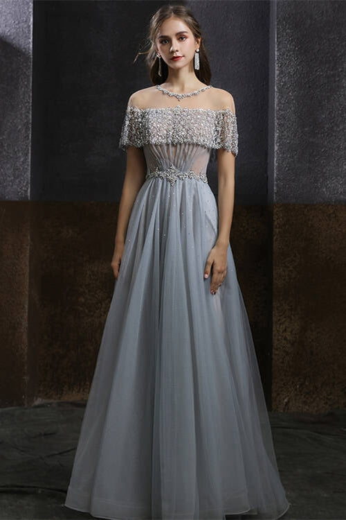 Luxurious Blue Tulle Long Evening Dress