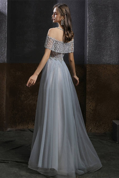 Luxurious Blue Tulle Long Evening Dress