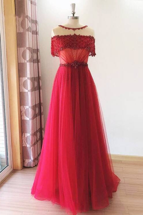 Luxurious Red Tulle Long Evening Dress