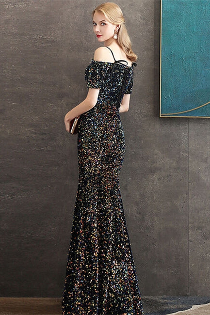Mermaid Black Colorful Sequined Evening Dress