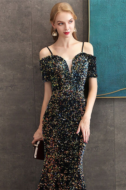 Mermaid Black Colorful Sequined Evening Dress