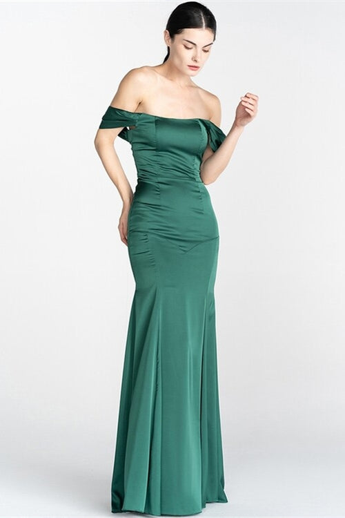 Green Satin Mermaid Off-Shoulder Long Party Prom Dress Green / US 8 Green Satin Mermaid Off-Shoulder Long Party Prom Dress Green / US 8