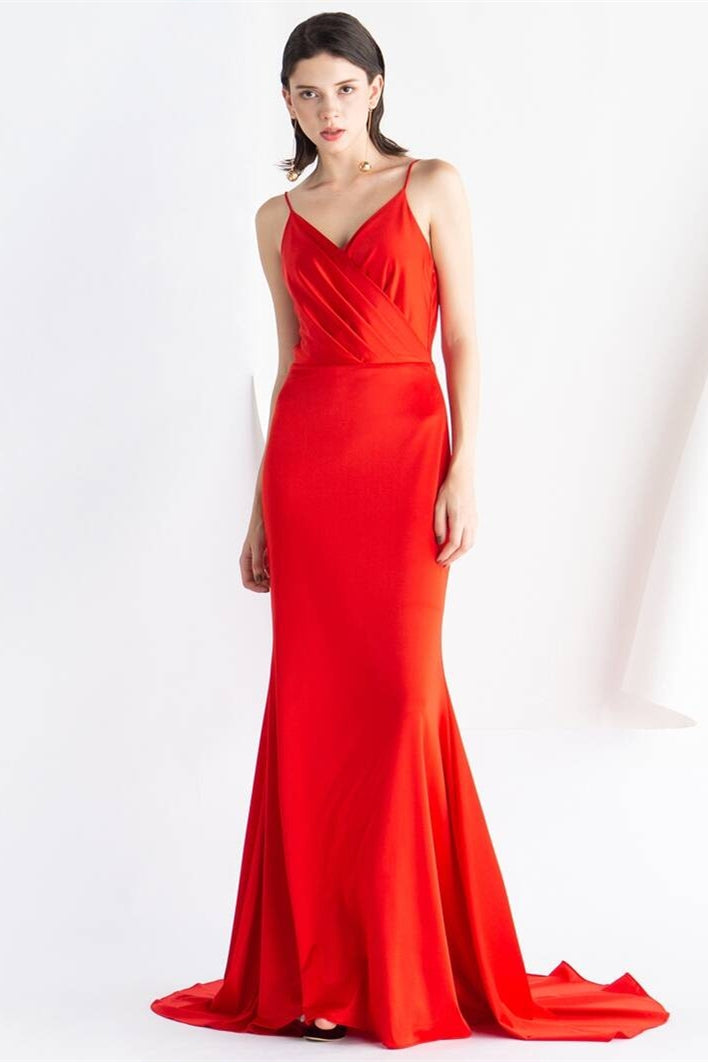 Mermaid Red Evening Dress with Cowl Back
