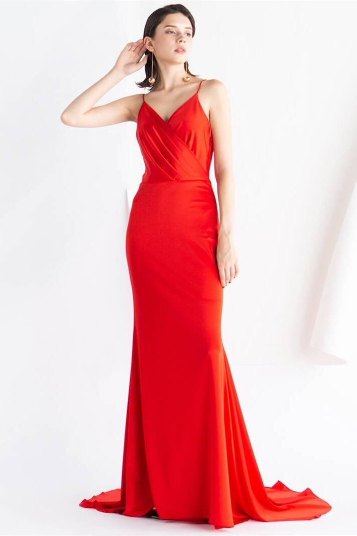 Mermaid Red Evening Dress with Cowl Back