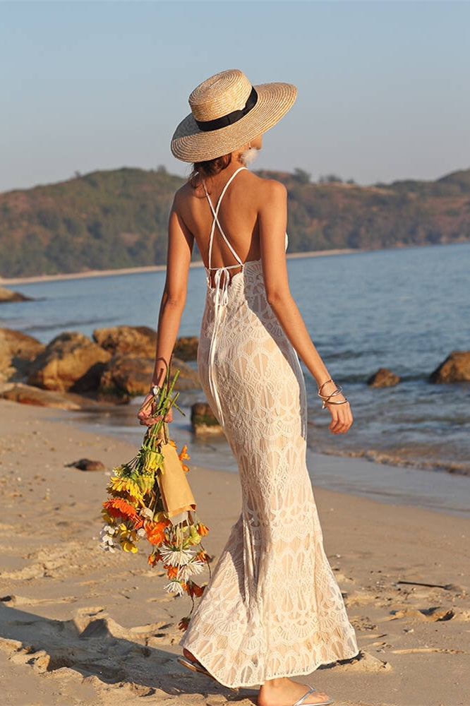 Mermaid White Lace Boho Dress White / US 16 Mermaid White Lace Boho Dress White / US 16