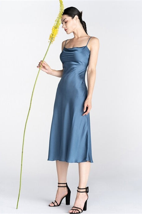 Misty Blue Midi Slip Dress
