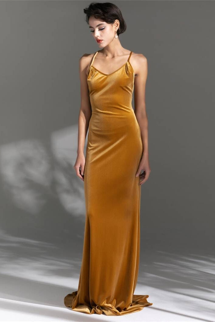 Mustard Yellow Velvet Long Dress