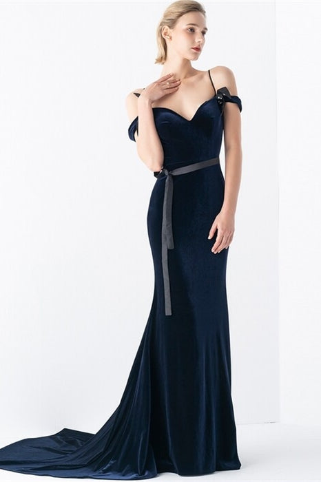 Navy Blue Mermaid Velvet Dress