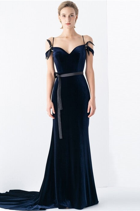 Navy Blue Mermaid Velvet Dress