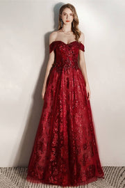 Off the Shoulder Red Long Evening Dress