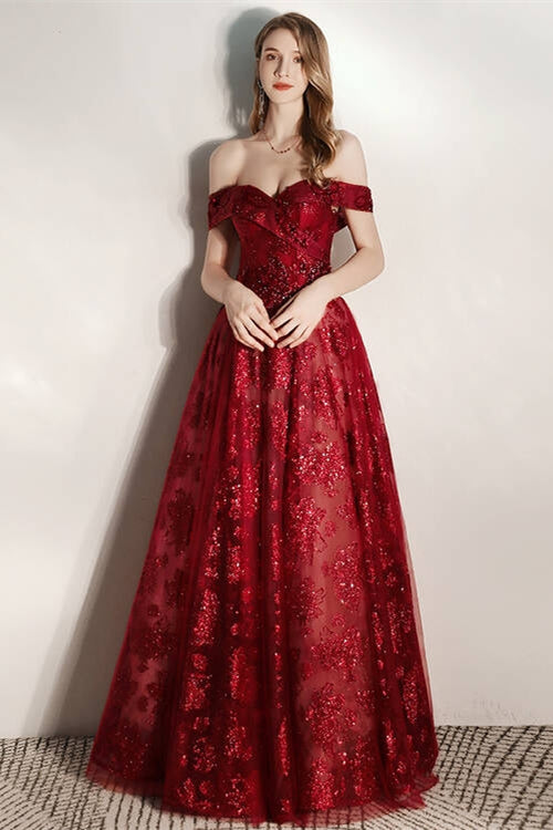 Off the Shoulder Red Long Evening Dress