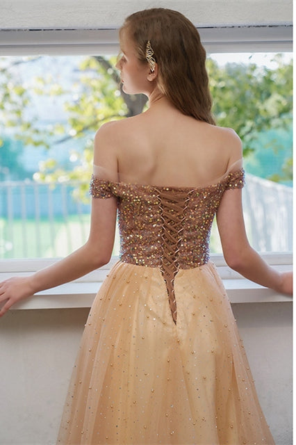 Off The Shoulder Short Gold Party Dress Gold / US 12 Off The Shoulder Short Gold Party Dress Gold / US 12