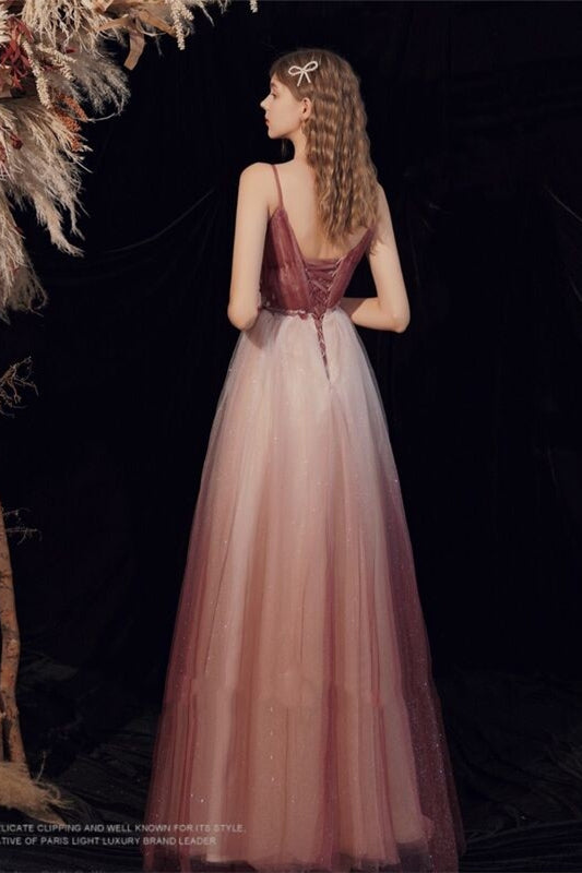 Bateau Open Back Tulle A-Line Empire Appliques Party Prom Dress Ombre Burgundy / US 2 Bateau Open Back Tulle A-Line Empire Appliques Party Prom Dress Ombre Burgundy / US 2