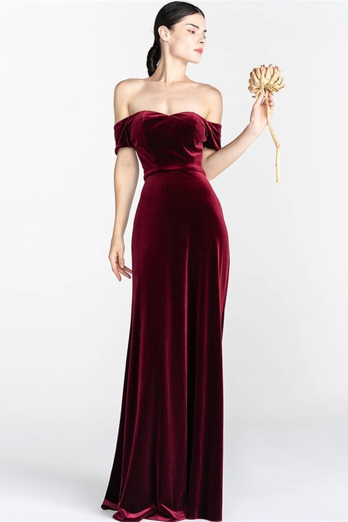 Off the Shoulder Burgundy Velvet Dress Burgundy / US 16 Off the Shoulder Burgundy Velvet Dress Burgundy / US 16