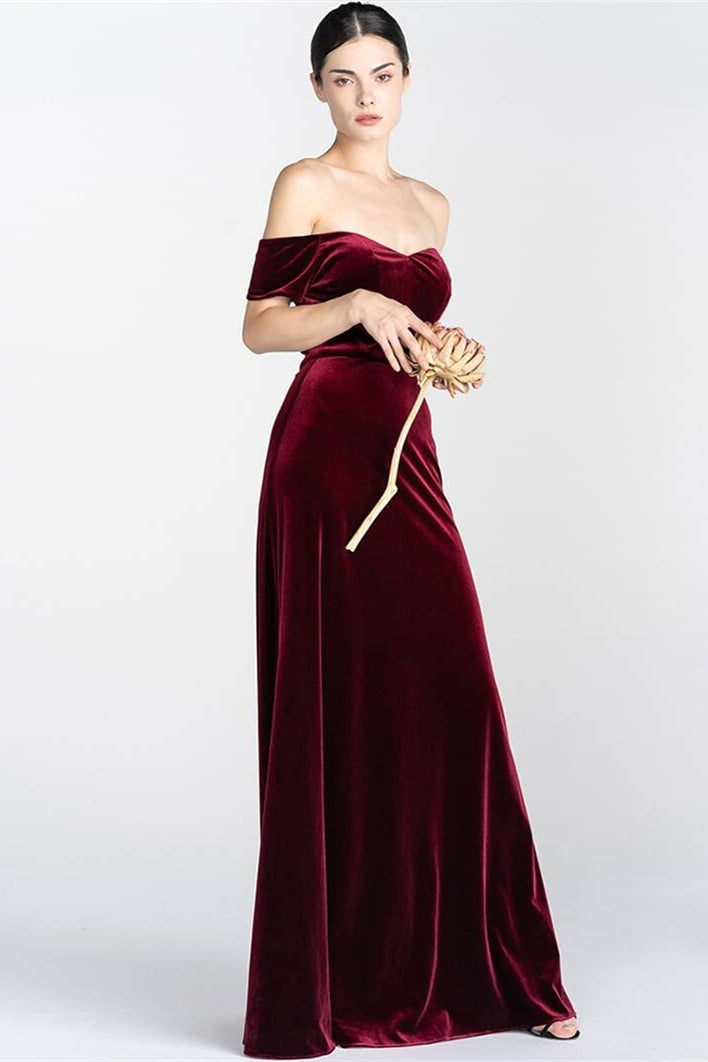 Off the Shoulder Burgundy Velvet Dress