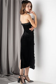 Sweetheart Black Velvet Midi Dress