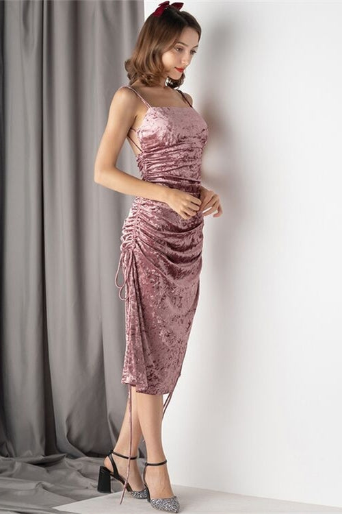Tight Pink Velvet Midi Dress