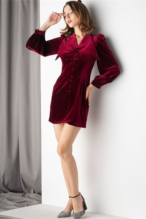 Burgundy Velvet Mini Dress