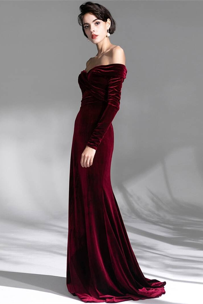long burgundy velvet dress Burgundy Velvet Wrap V Neckline Dress