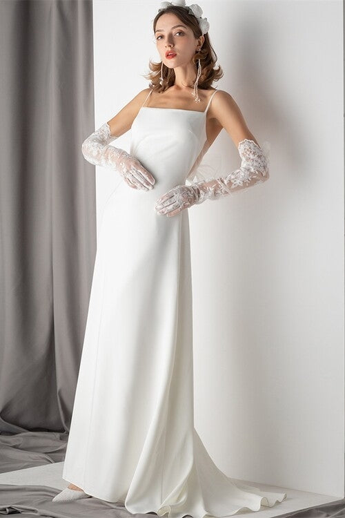 Casual Straps White Long Wedding Dress
