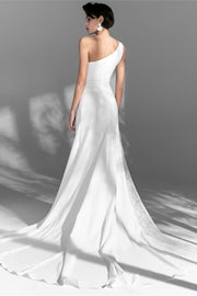 Simple One Shoulder White Long Wedding Dress