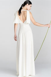 Simple White Long Wedding Dress with Cape