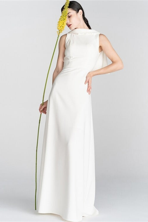 Simple White Long Wedding Dress with Cape