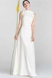 Simple White Long Wedding Dress with Cape