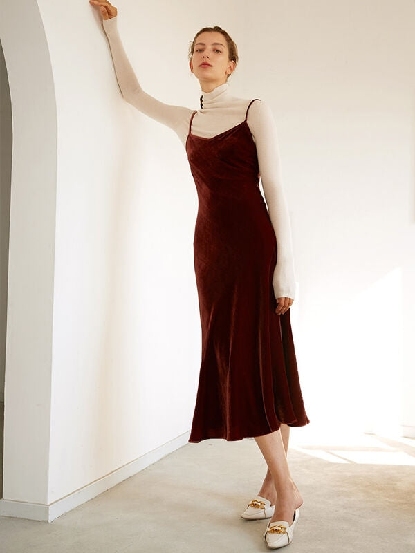 Straps Burgundy Velvet Midi Dress Burgundy / US 12 Straps Burgundy Velvet Midi Dress Burgundy / US 12