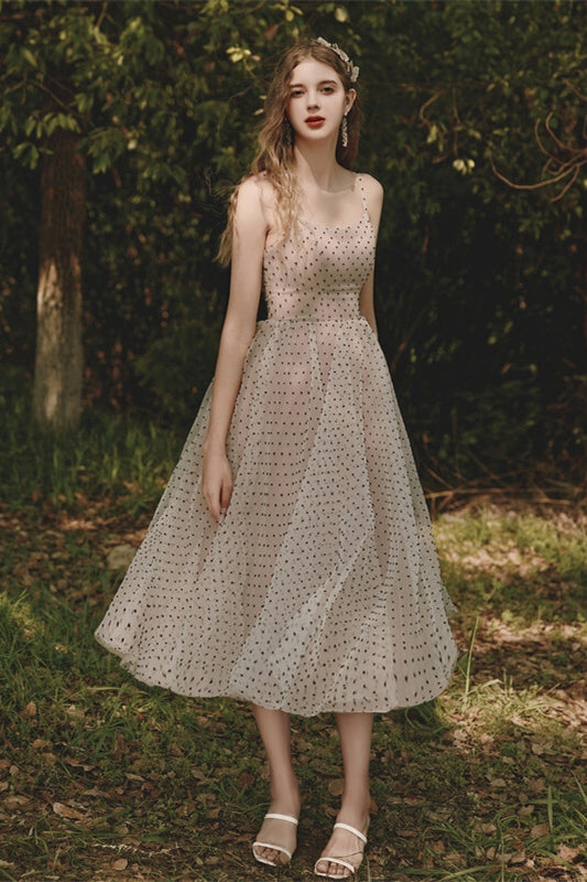Polk Dots Tea Length Vintage Style Dress