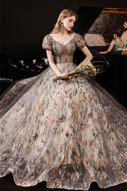 Princess Black Flora Long Formal Gown