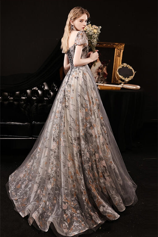 Princess Black Flora Long Formal Gown