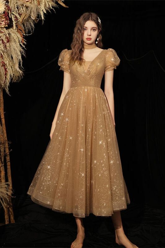 Princess Champagne Tea Length Dress