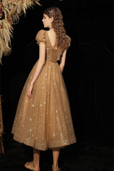 Princess Champagne Tea Length Dress