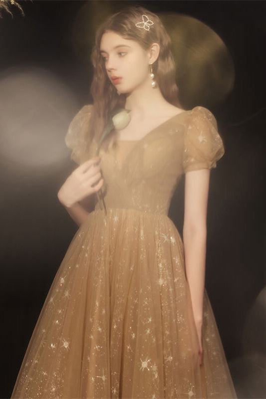 Princess Champagne Tea Length Dress
