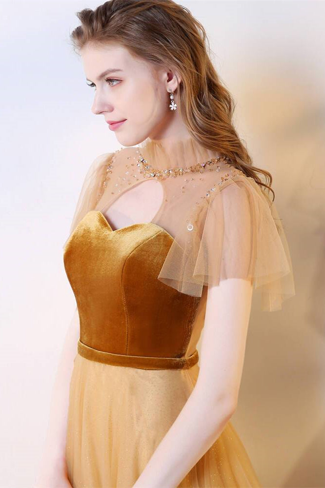 Princess Gold A-line Long Party Dress