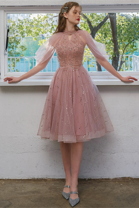 Princess High Neck Blush Pink Party Dress