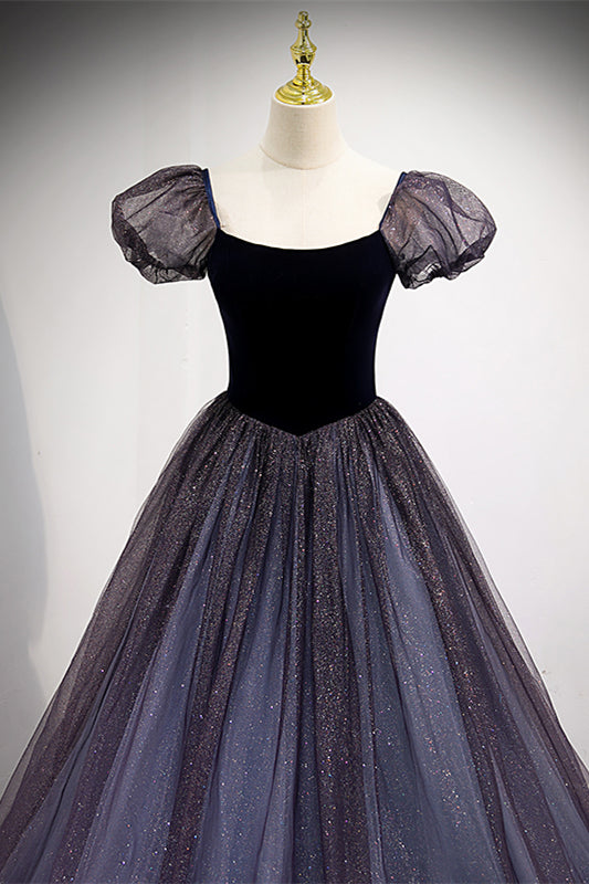 Sparkly Bateau Short Sleeves Two Tone Party Evening Dress