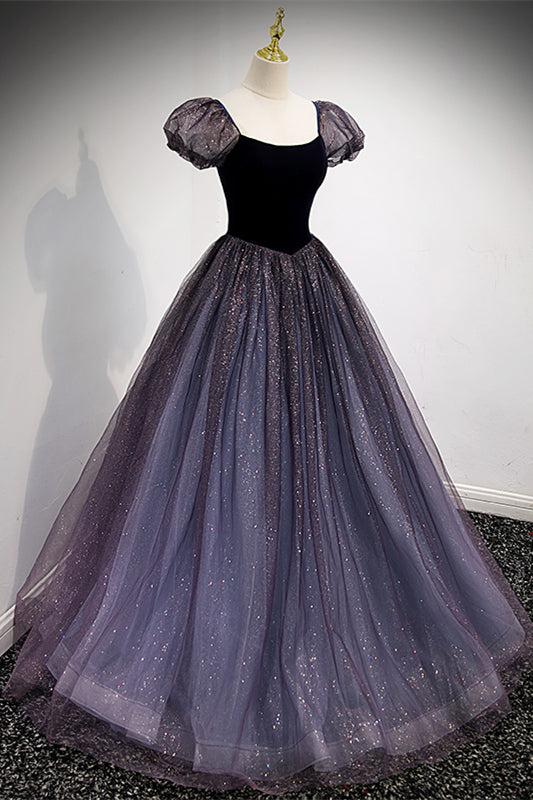 Sparkly Bateau Short Sleeves Two Tone Party Evening Dress