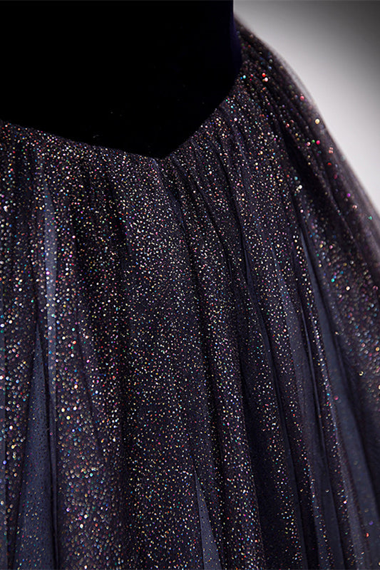 Sparkly Bateau Short Sleeves Two Tone Party Evening Dress