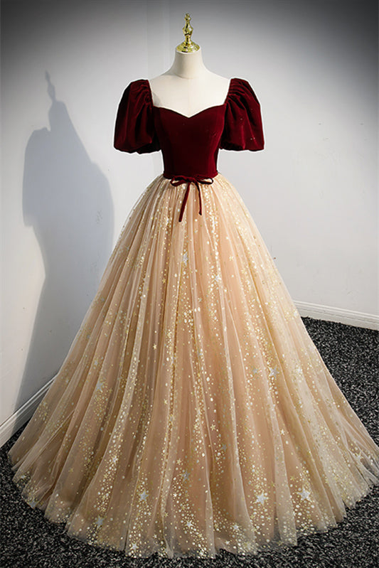 Short Sleeves Burgundy Champagne Long Tulle Prom Dresses, Short Sleeves Long Formal Evening Dresses, US 2 / Custom Color / with Rush+$19.99 Short Sleeves Burgundy Champagne Long Tulle Prom Dresses, Short Sleeves Long Formal Evening Dresses, US 2 / Custom Color / with Rush+$19.99