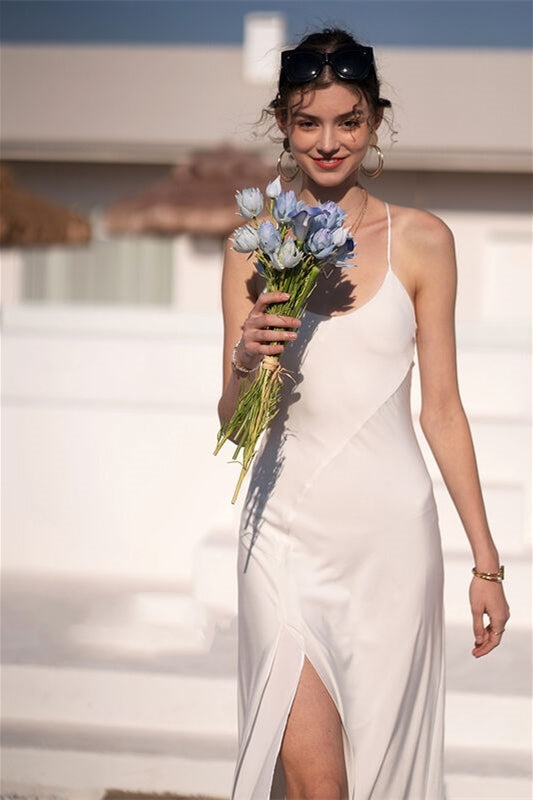 White Chiffon Fitted Maxi Dress